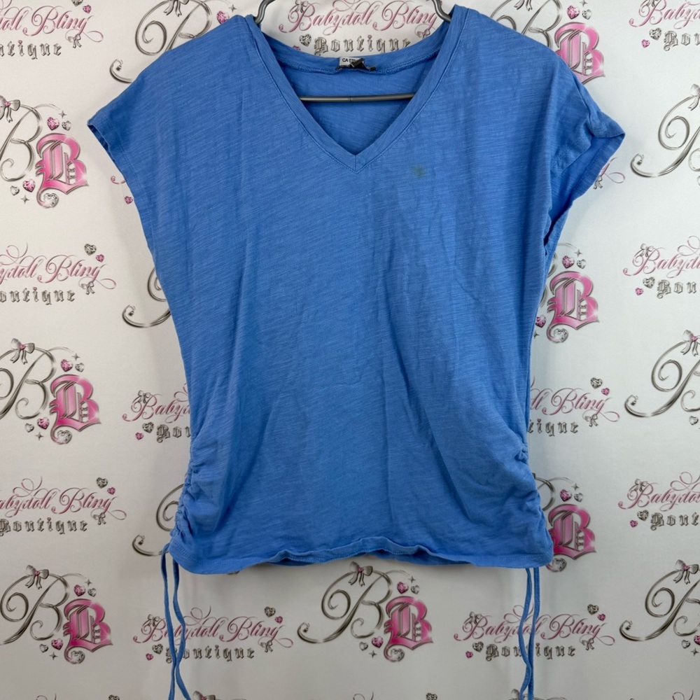 Ninety clothing co T-shirt pull string cinch Casual Blue V-Neck Women's Tee